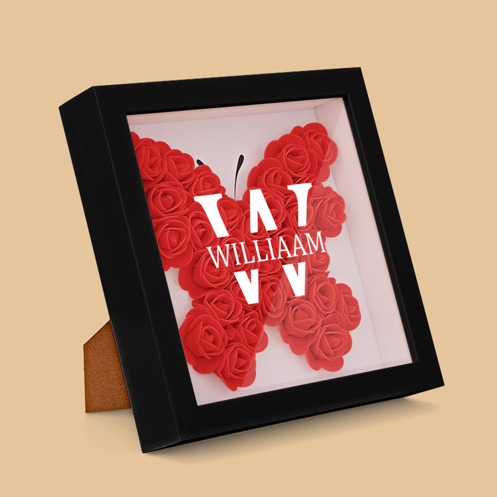 Personalised Name Flower Shadow Box - Custom Text Acrylic & Wood Frame