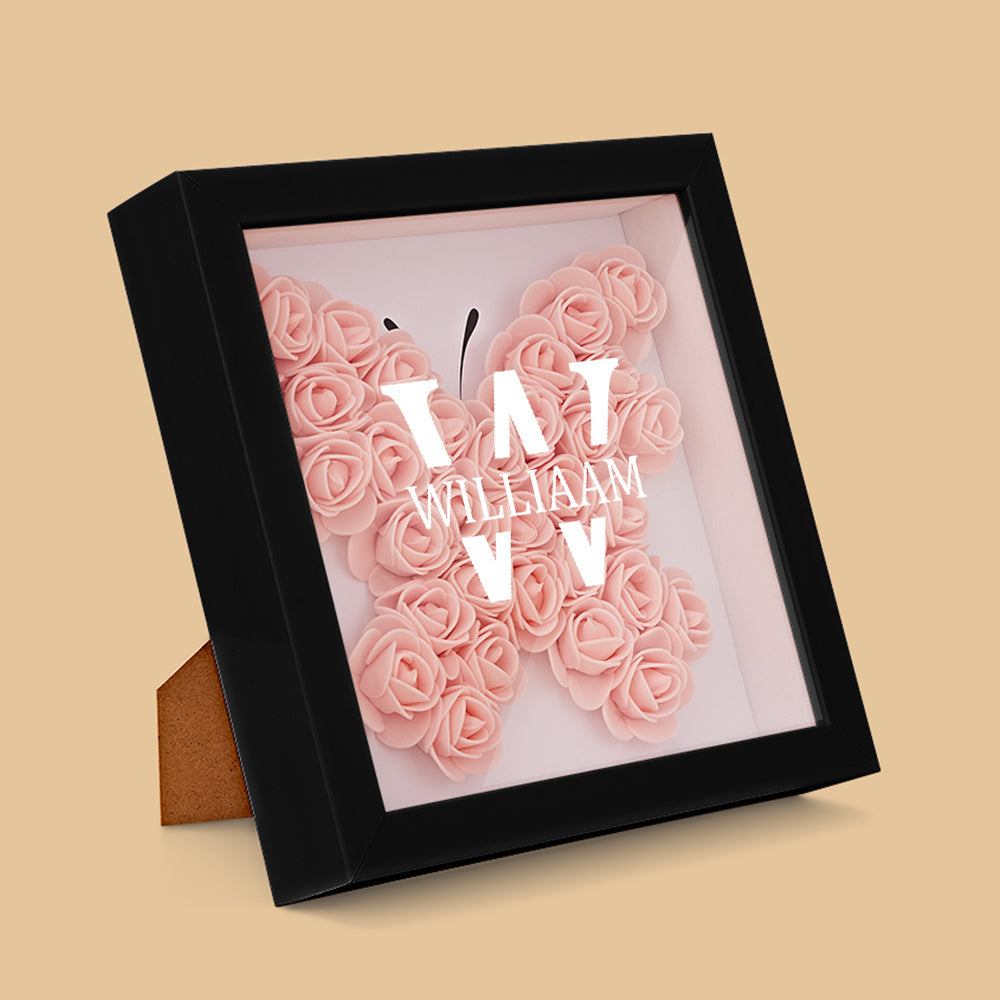 Personalised Name Flower Shadow Box - Custom Text Acrylic & Wood Frame