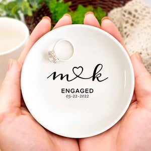 Personalized Engagement Ring Dish Custom Wedding Ring Dish Ceramic Jewelry Dish Ring Holder Bridesmaid Gift