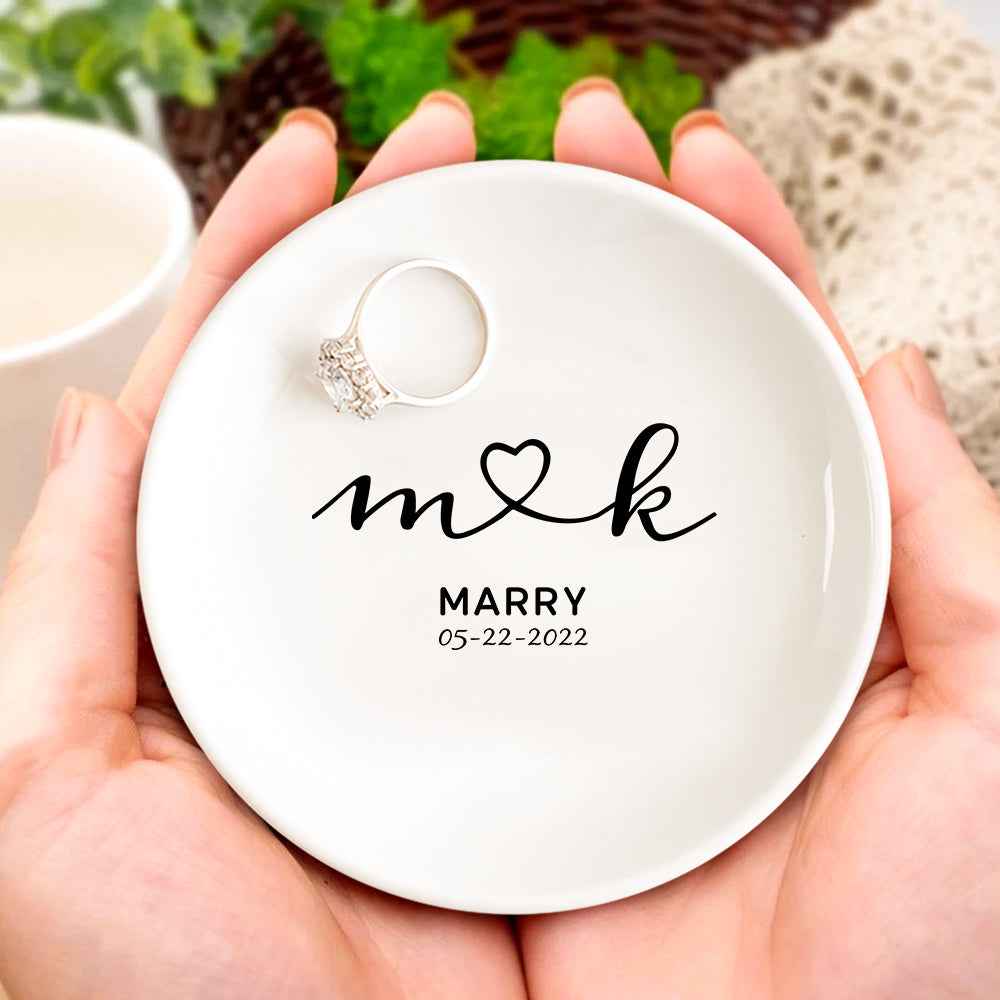 Personalized Engagement Ring Dish Custom Wedding Ring Dish Ceramic Jewelry Dish Ring Holder Bridesmaid Gift