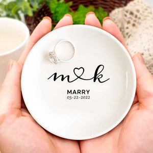 Personalized Engagement Ring Dish Custom Wedding Ring Dish Ceramic Jewelry Dish Ring Holder Bridesmaid Gift