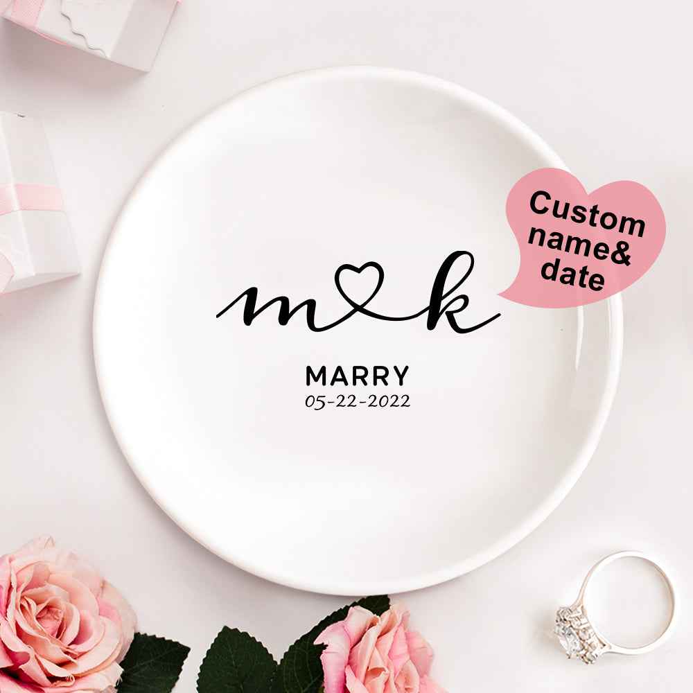 Personalized Engagement Ring Dish Custom Wedding Ring Dish Ceramic Jewelry Dish Ring Holder Bridesmaid Gift