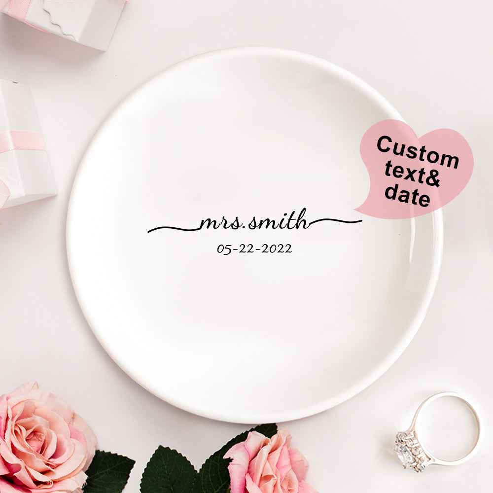 Custom Engagement Ring Dish Personalized Wedding Ring Dish Ceramic Jewelry Dish Ring Holder Bridesmaid Gift