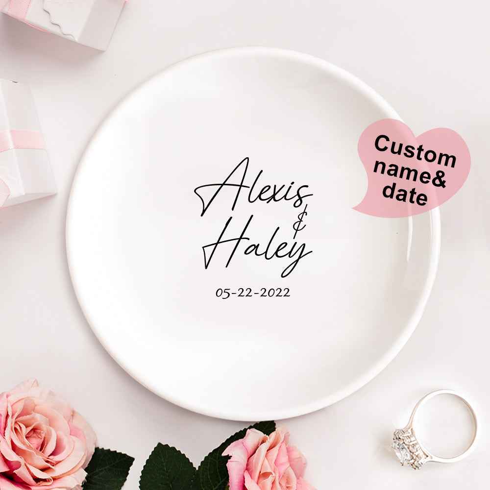 Custom Engagement Ring Dish Personalized Wedding Ring Dish Ceramic Jewelry Dish Ring Holder Bridesmaid Gift