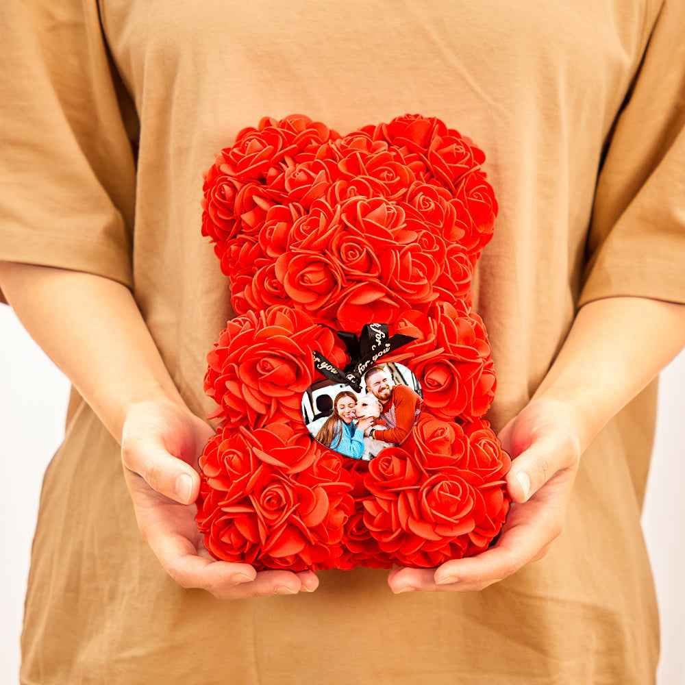 Custom Photo Bubble Immortal Flower Rose Teddy Bear Gift for Her