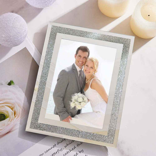 Custom Photo Frame Photo Holder Glass Mirror with Sparkling Crystal Boarder Gift for Her