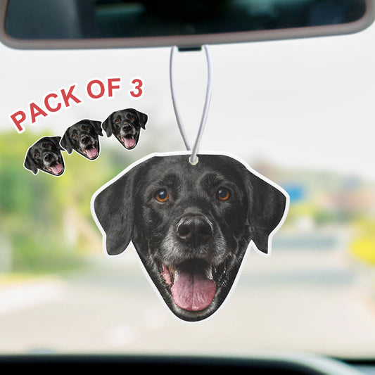 Close-up of the personalised felt car air freshener showing a photo-based head and hairstyle option.