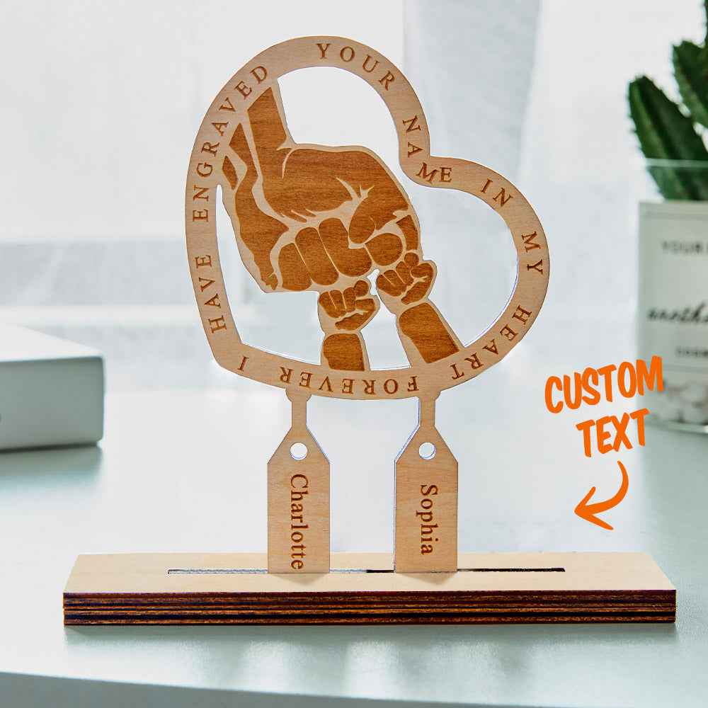 Engraved Family Hand Punch Together Shape Ornament Personalized Names Wooden Plaque Decoration