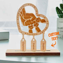 Engraved Family Hand Punch Together Shape Ornament Personalized Names Wooden Plaque Decoration