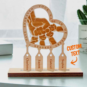 Engraved Family Hand Punch Together Shape Ornament Personalized Names Wooden Plaque Decoration