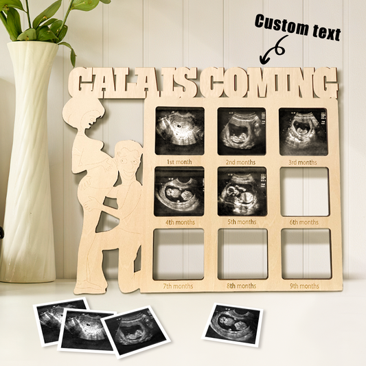 Personalised Due Date Plaque 15×12in wooden pregnancy calendar with ultrasound photo slot – custom personalised photo gift for expecting mum and nursery décor