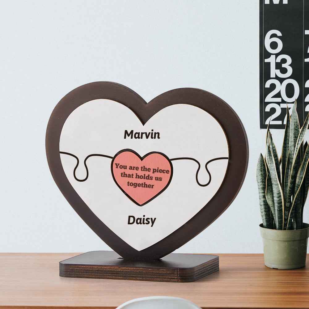 Personalised Name Heart Wooden Puzzle Ornaments Gifts for Mum