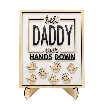 Personalised Best Daddy Ever Hands Down Wooden Plaque with Kids' Names | Gift for Dad & Grandpa