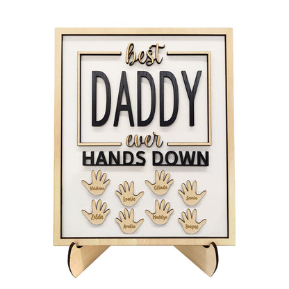 Personalised Best Daddy Ever Hands Down Wooden Plaque with Kids' Names | Gift for Dad & Grandpa