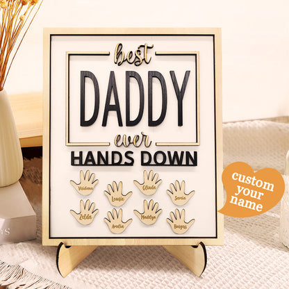 Personalised Best Daddy Ever Hands Down Wooden Plaque with Kids' Names | Gift for Dad & Grandpa