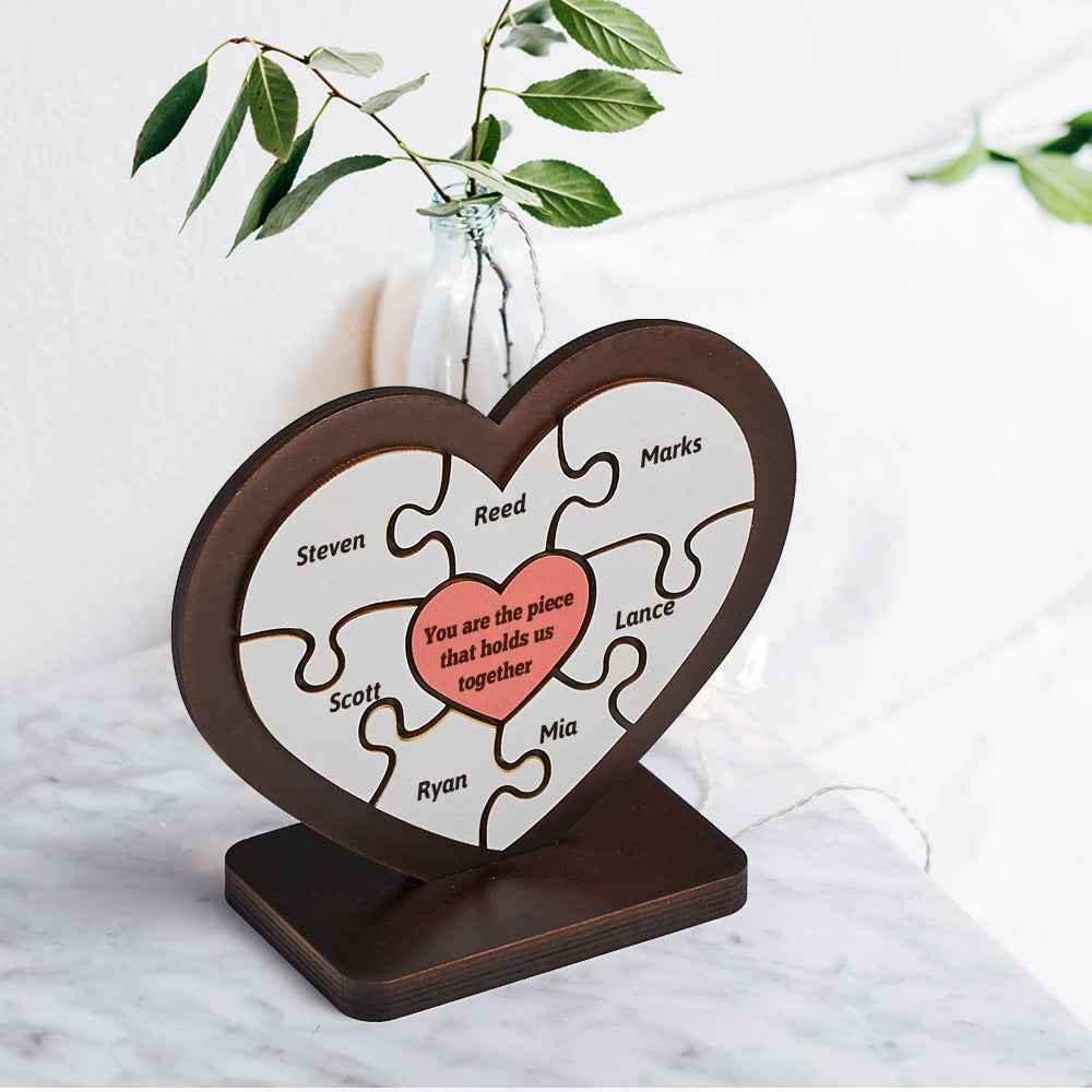 Personalised Name Heart Wooden Puzzle Ornaments Gifts for Mum