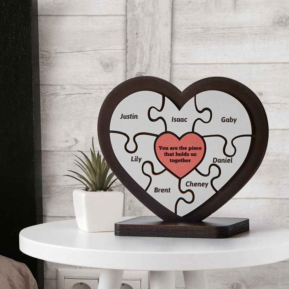 Personalised Name Heart Wooden Puzzle Ornaments Gifts for Mum