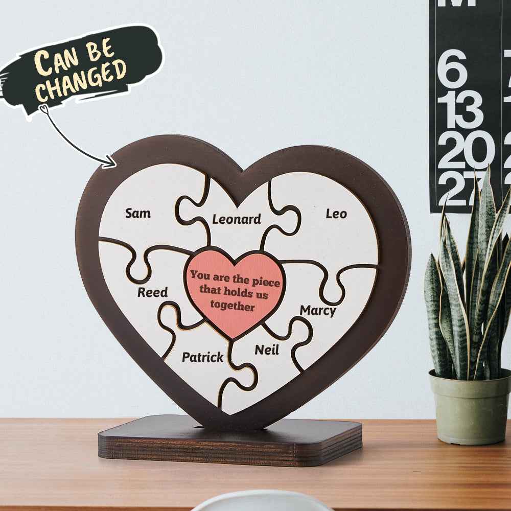 Personalised Name Heart Wooden Puzzle Ornaments Gifts for Mum