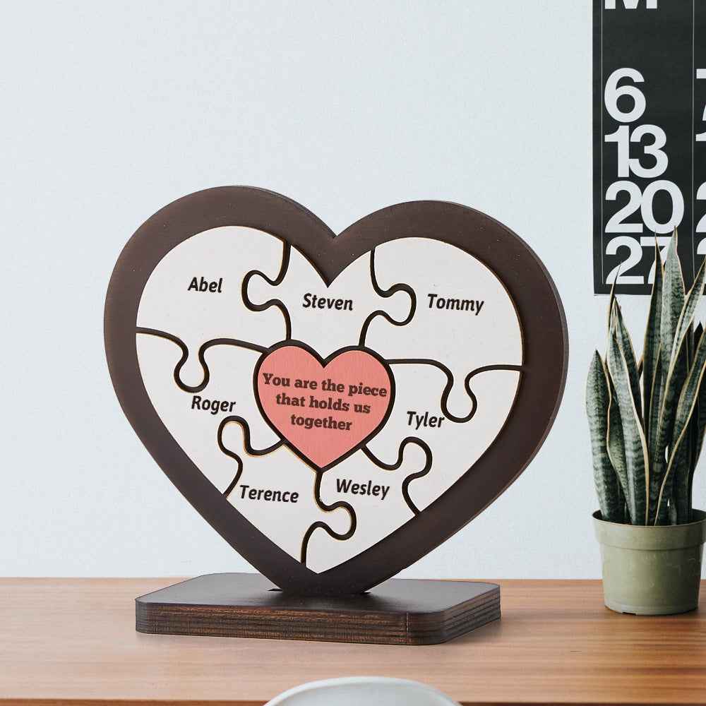 Personalised Name Heart Wooden Puzzle Ornaments Gifts for Mum