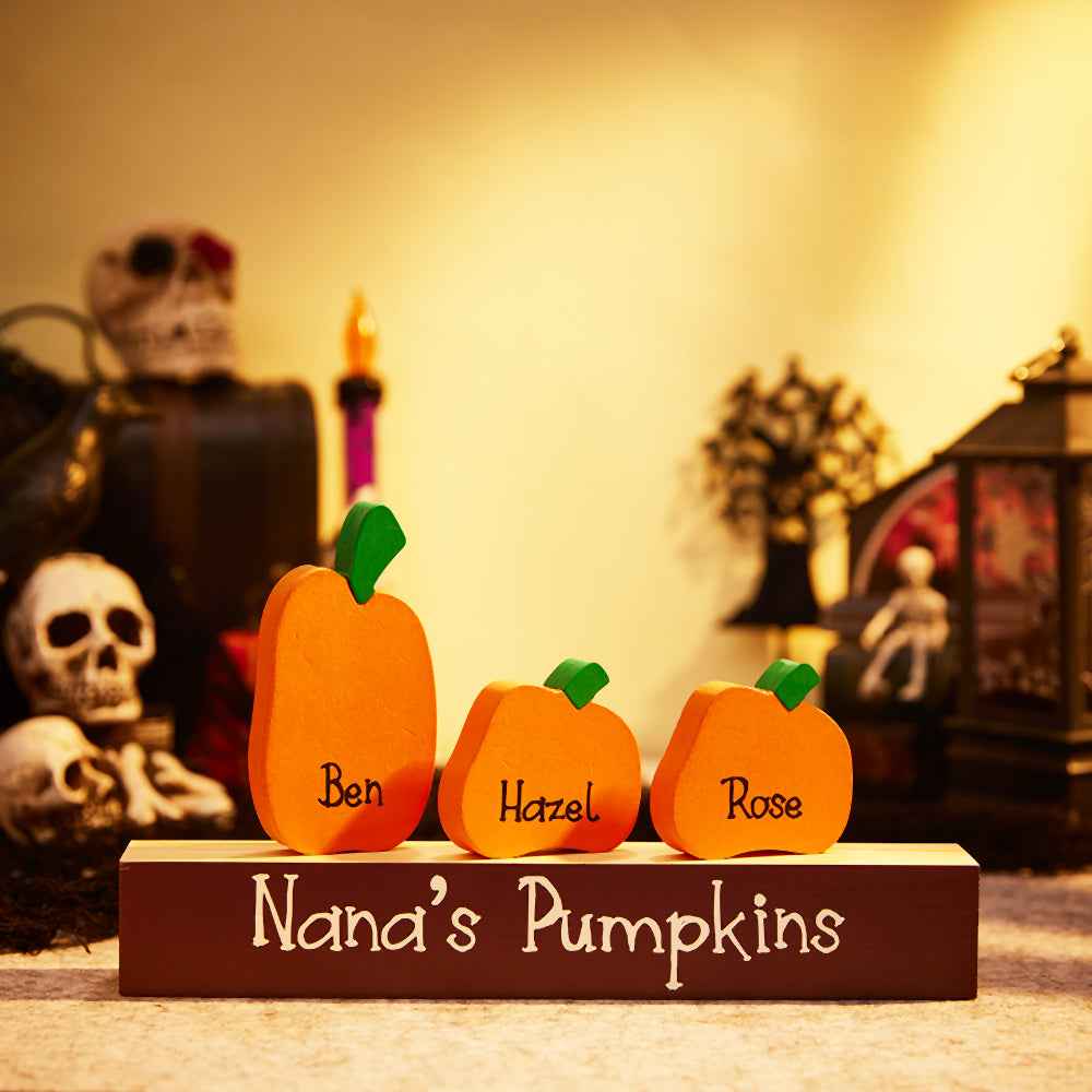 Custom Name Pumpkin Ornaments with Wooden Base – Personalized Halloween Gift
