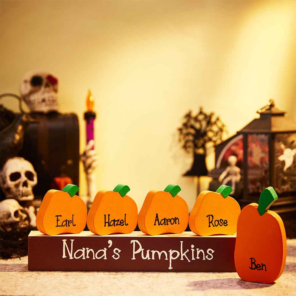 Custom Name Pumpkin Ornaments with Wooden Base – Personalized Halloween Gift