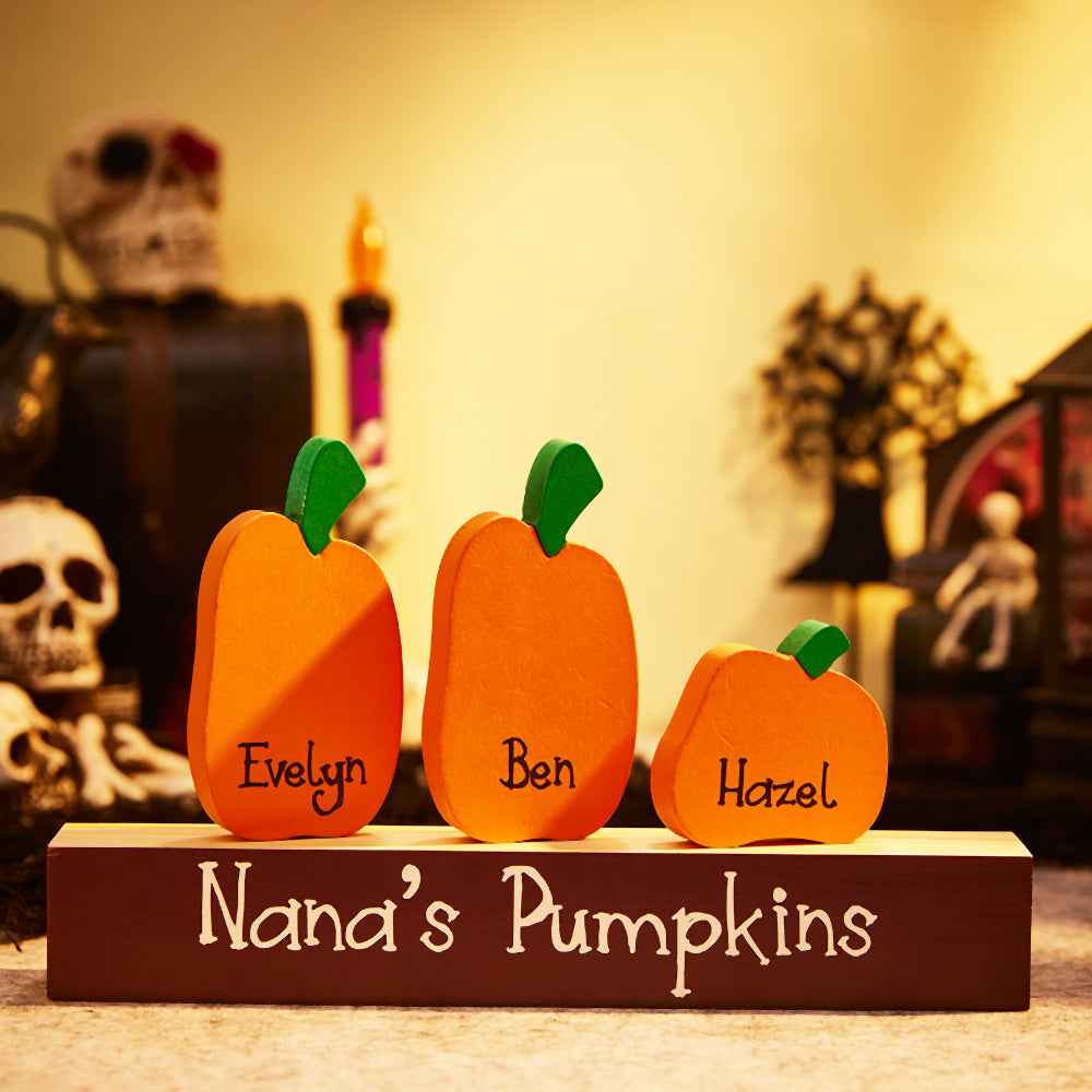 Custom Name Pumpkin Ornaments with Wooden Base – Personalized Halloween Gift