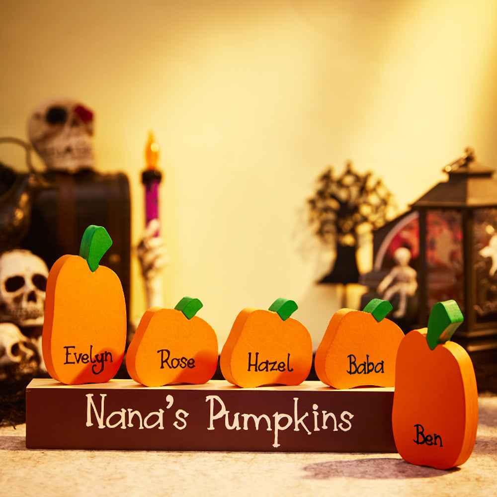 Custom Name Pumpkin Ornaments with Wooden Base – Personalized Halloween Gift