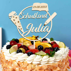 Custom Name Cake Topper Personalized Wooden School Cone Cake Decoration