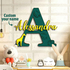 Personalized Jungle Name Sign Wooden Letter Initial Wall Plaque