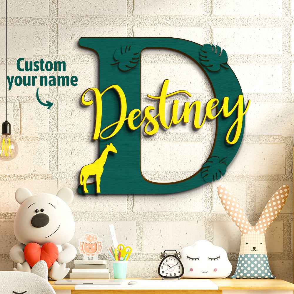 Personalized Jungle Name Sign Wooden Letter Initial Wall Plaque