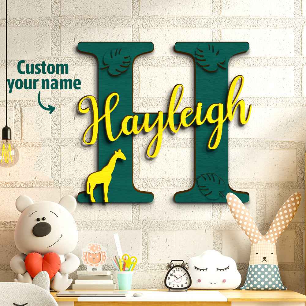 Personalized Jungle Name Sign Wooden Letter Initial Wall Plaque