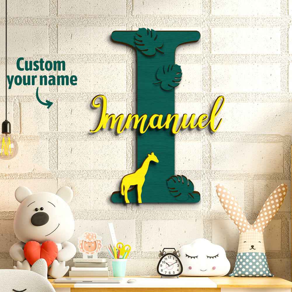 Personalized Jungle Name Sign Wooden Letter Initial Wall Plaque