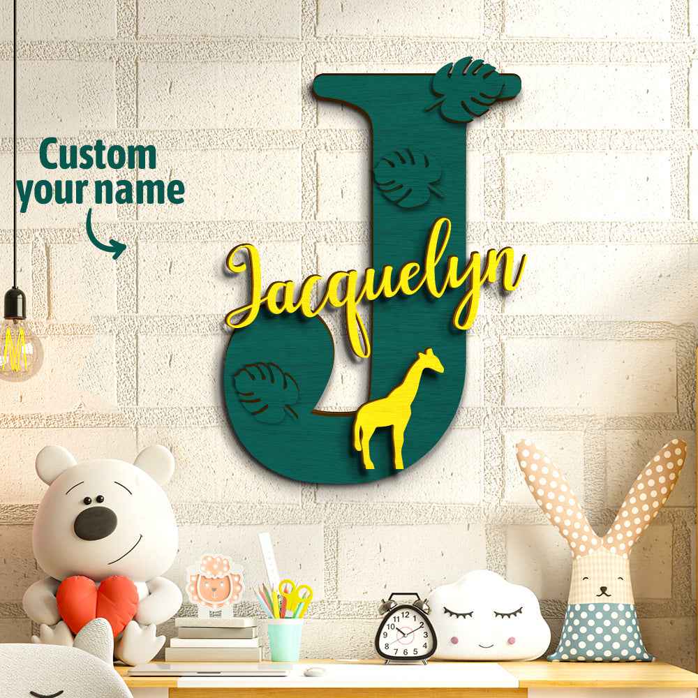 Personalized Jungle Name Sign Wooden Letter Initial Wall Plaque