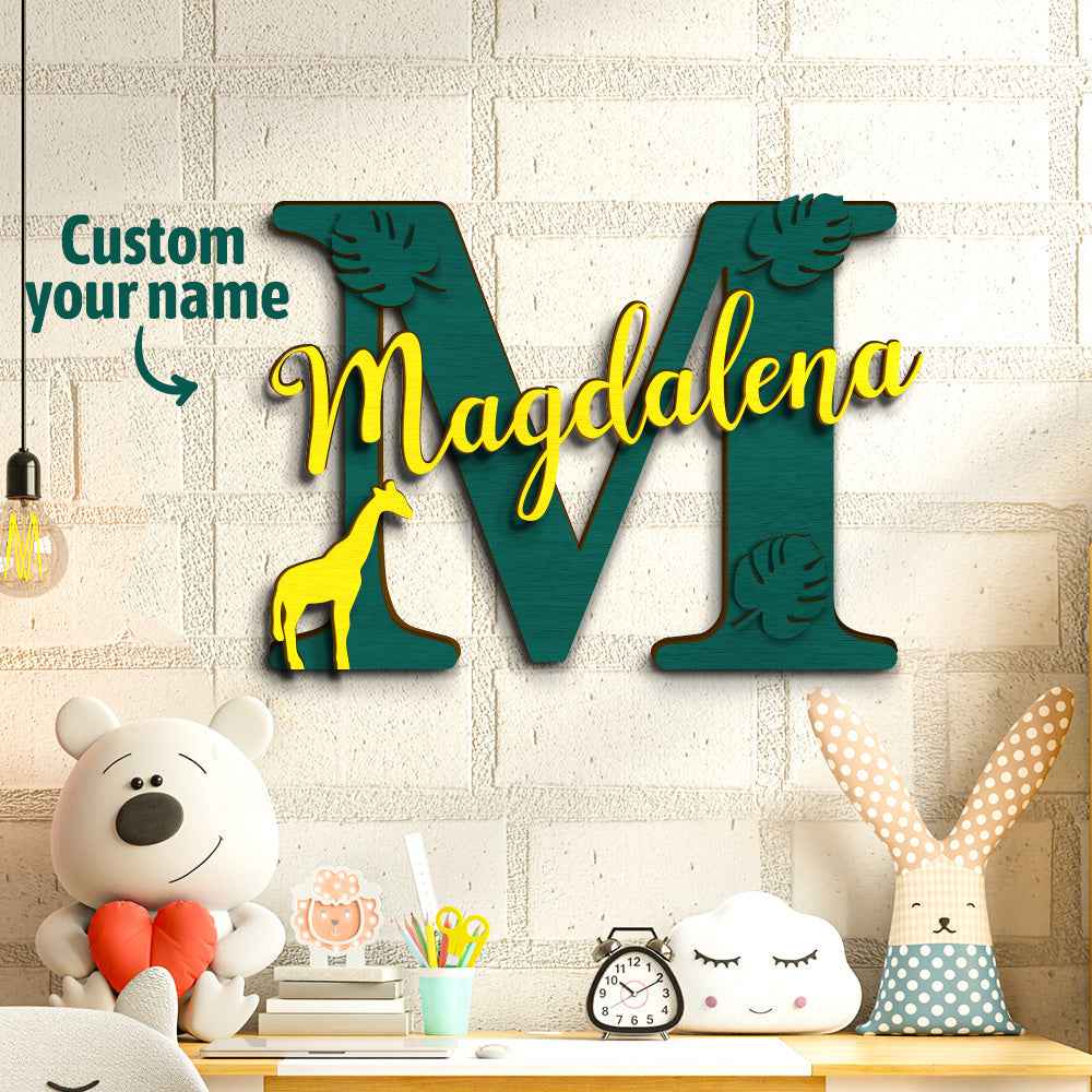 Personalized Jungle Name Sign Wooden Letter Initial Wall Plaque