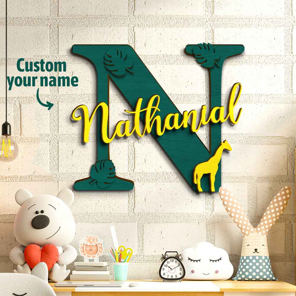 Personalized Jungle Name Sign Wooden Letter Initial Wall Plaque