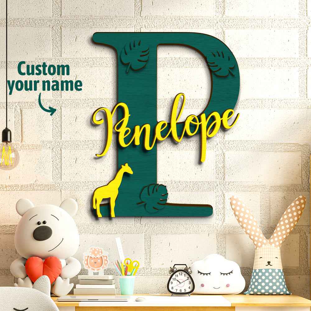Personalized Jungle Name Sign Wooden Letter Initial Wall Plaque