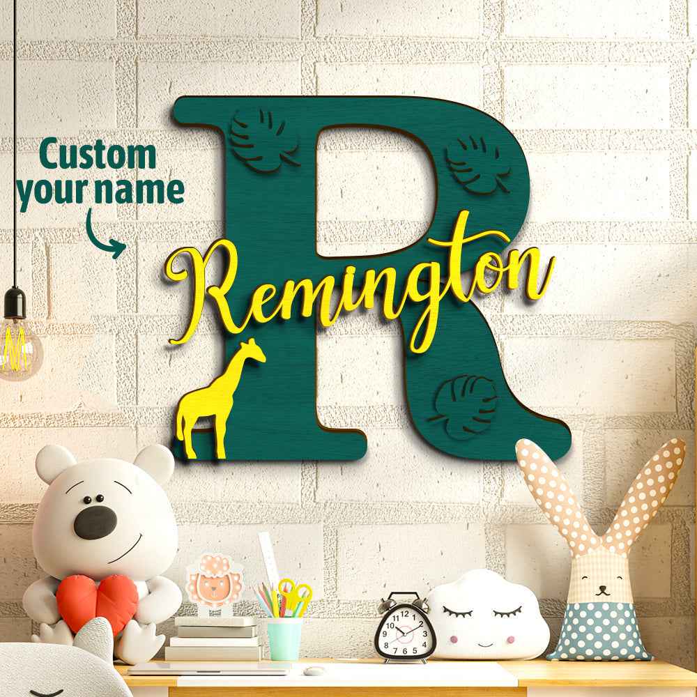 Personalized Jungle Name Sign Wooden Letter Initial Wall Plaque