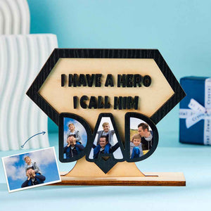 Custom Photo Ornaments Creative Diamond Super Dad Wooden Gifts