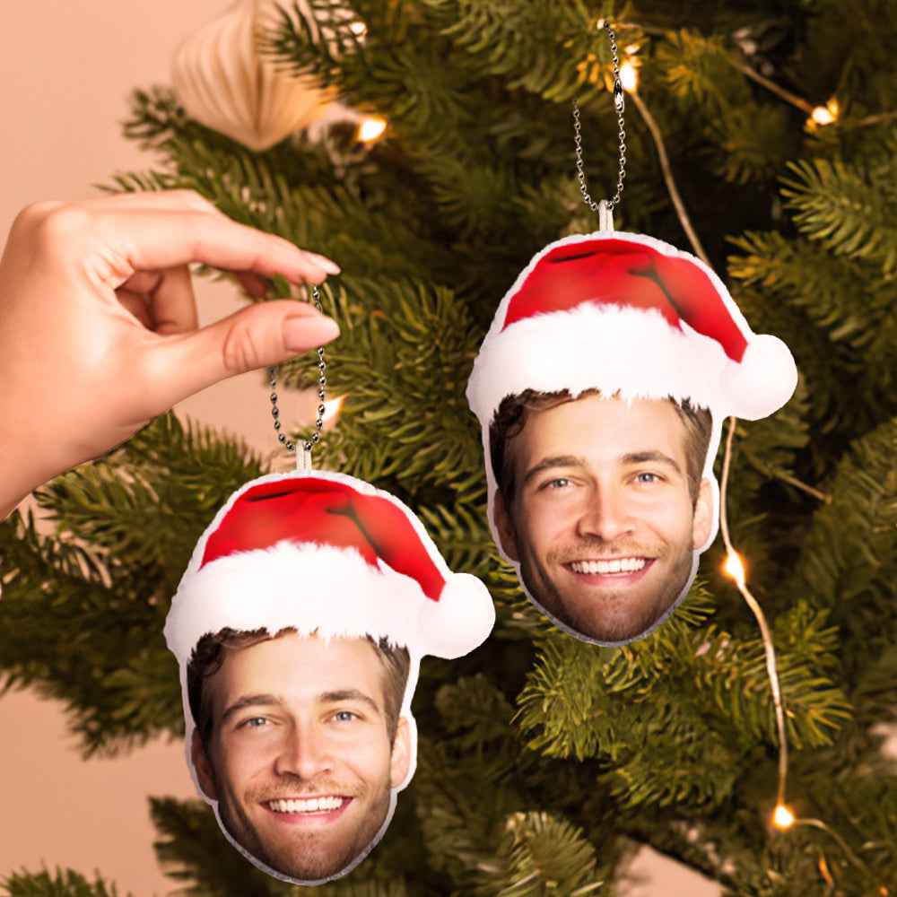 Custom Face Christmas Hat Hanging Ornament Keychain Decoration for Christmas Gift