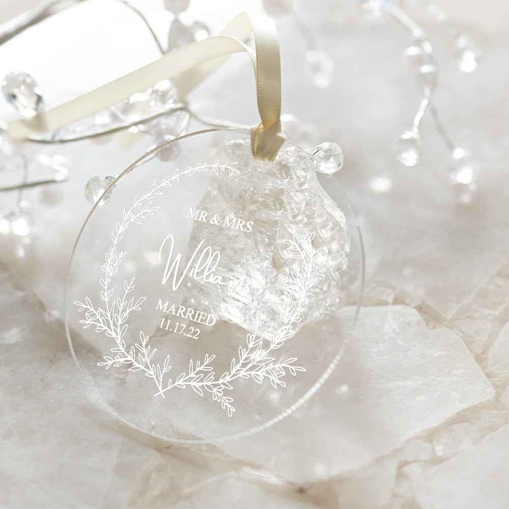 Custom Clear Acrylic Wedding Ornament with Names and Date Personalized Engaged Ornament Gift for the Couple