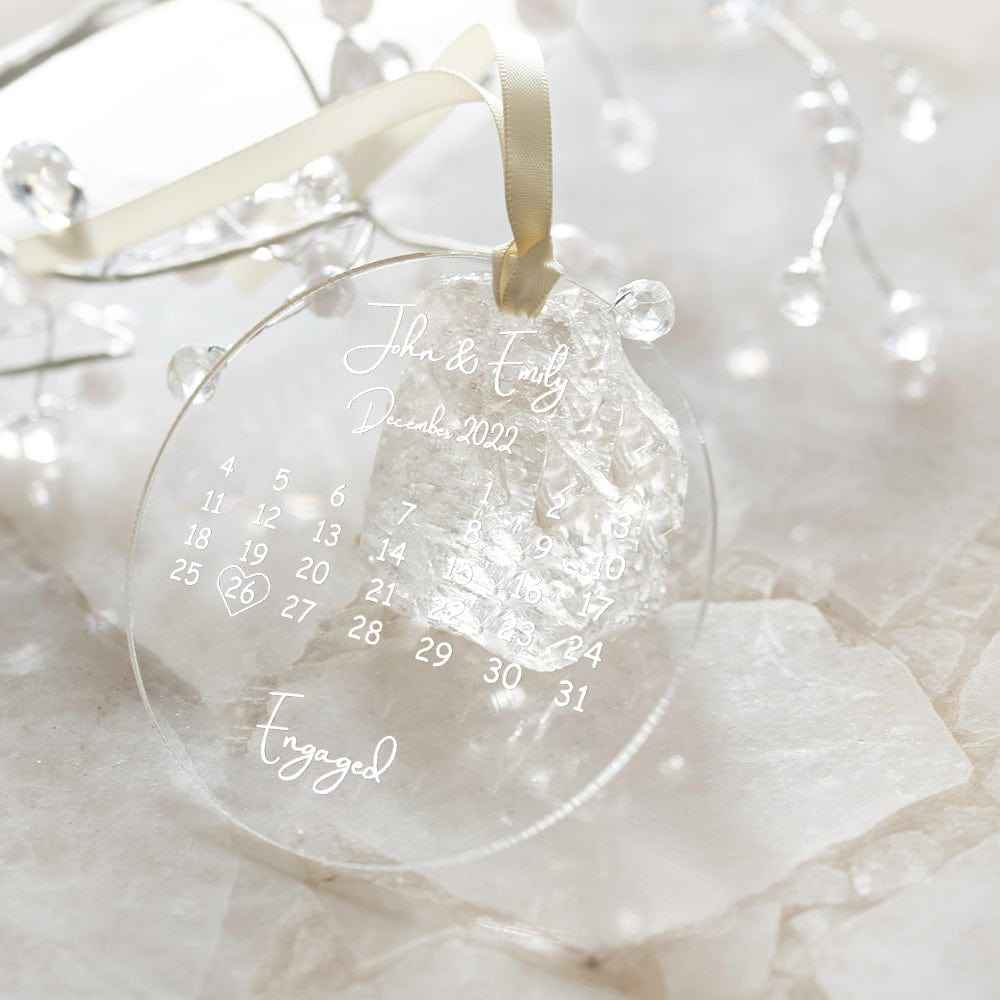 Custom Clear Acrylic Wedding Ornament with Names and Date Personalized Engaged Ornament Gift for the Couple