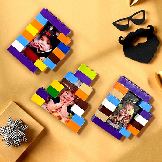 Personalised DAD building blocks showing three custom photos — eco-friendly PVC interlocking photo puzzle gift for Father's Day or a gift for Dad, UV-printed for vivid long-lasting colour