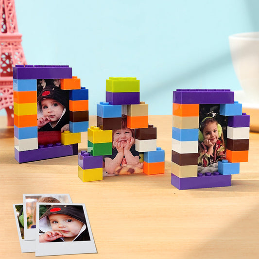 Personalised DAD building blocks showing three custom photos — eco-friendly PVC interlocking photo puzzle gift for Father's Day or a gift for Dad, UV-printed for vivid long-lasting colour