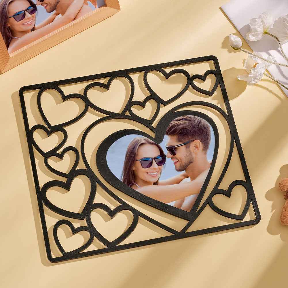 Custom Heart-shaped Photo Frame Wood Acrylic Photo Decor Anniversary Gift for Lover