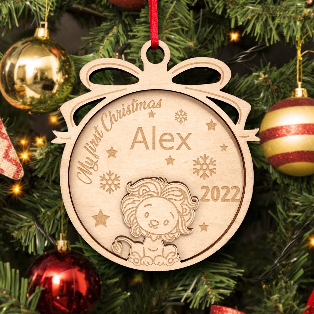 Personalised Wooden My First Christmas Ornament - Custom Animal Keepsake Gift