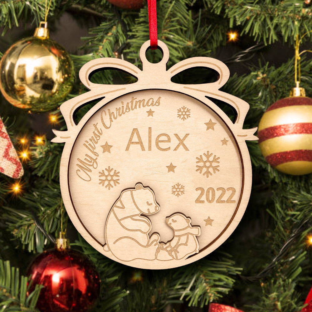 Personalised Wooden My First Christmas Ornament - Custom Animal Keepsake Gift