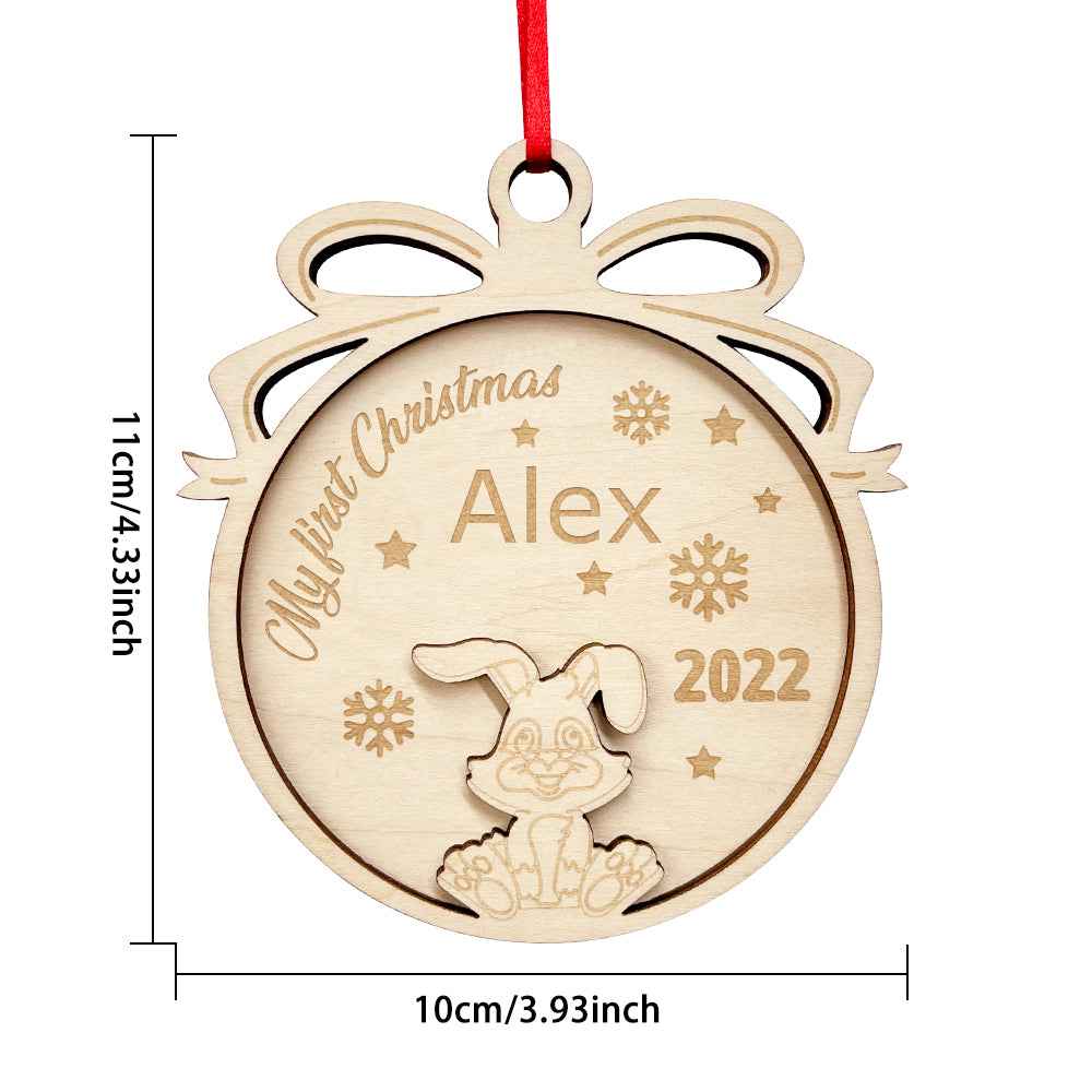 Personalized Wooden Cute Animals My first Christmas Ornament Holiday Gift for Kids Family