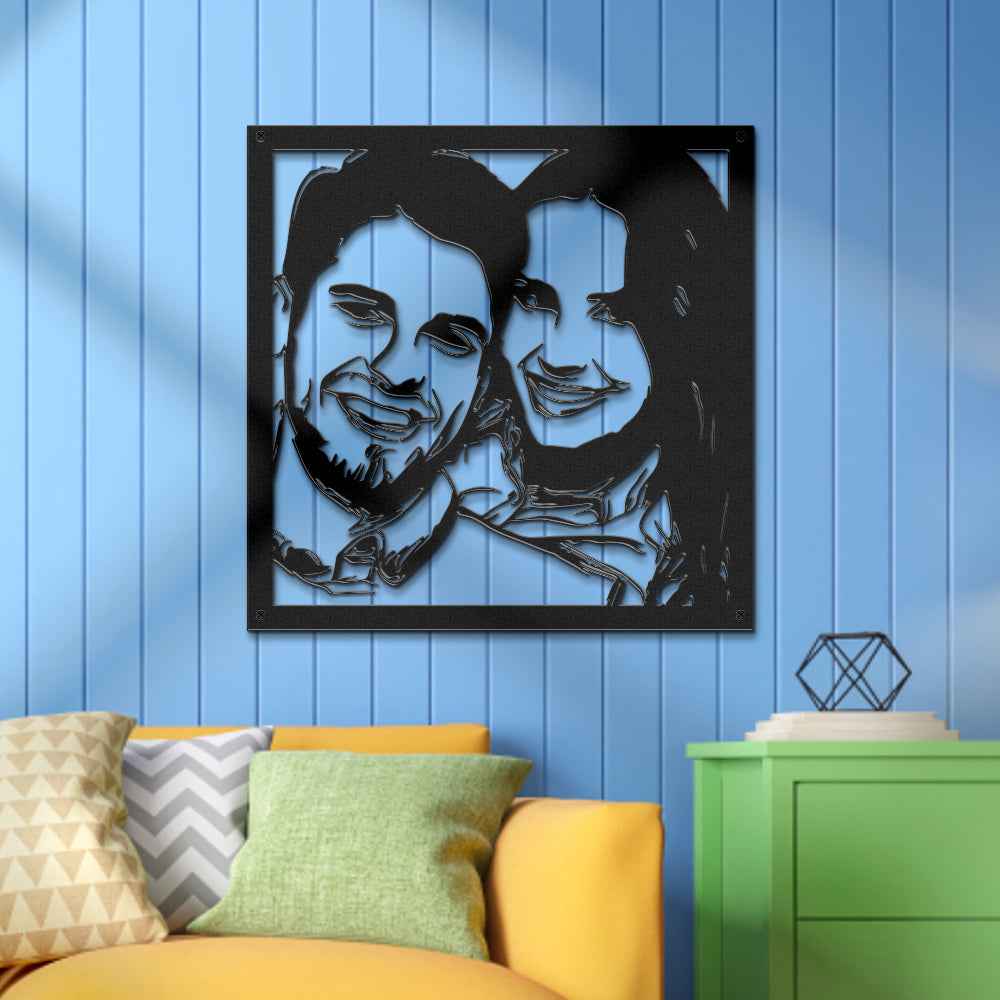 Custom Portrait Metal Wall Art Personalized Couple Photo LED Lights Decor Gift for Lover