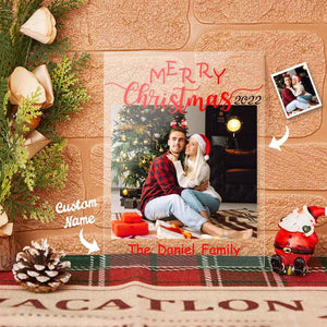 Custom Chirstmas Family Photo Arylic Plaque with Family Name Desk Top Sign
