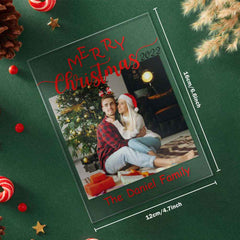 Custom Chirstmas Family Photo Arylic Plaque with Family Name Desk Top Sign